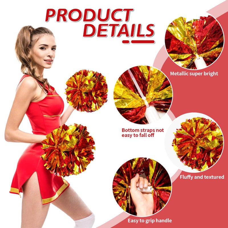 CREATIEE-PRO 4Pcs Metallic Cheerleading Pom Poms, 2 Pair Cheerleader Cheering Squad Pompoms for School Sports Dance Games Team Spirit Cheer - Image 2